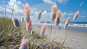 Fluffy Pink and Orange Grass on Beach