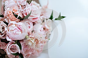 Fluffy pink peonies flowers background