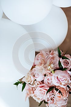 Fluffy pink peonies flowers background