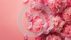 Fluffy pink peonies flowers background