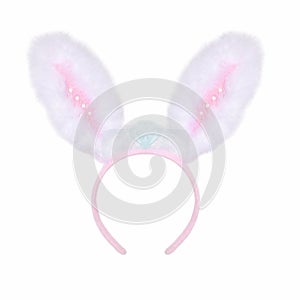 Fluffy pink rabbit ears on a white