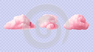 Fluffy pink sky elements isolated on transparent backdrop.