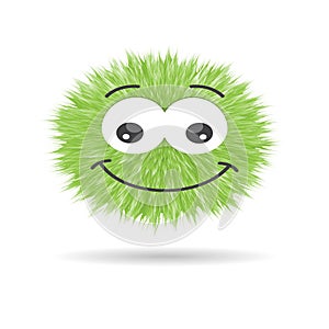 Fluffy pompom fur ball isolated vector cartoon emotions face smiley