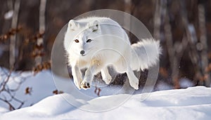 Fluffy puppy running in snow, cute nose generated by AI