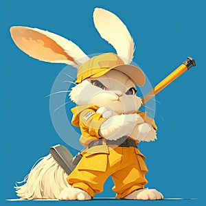 A fluffy rabbit sanitation worker cartoon style