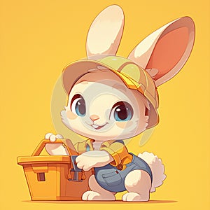 A fluffy rabbit sanitation worker cartoon style