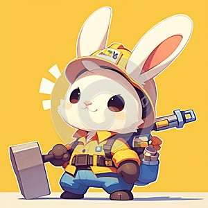 A fluffy rabbit sanitation worker cartoon style