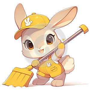 A fluffy rabbit sanitation worker cartoon style