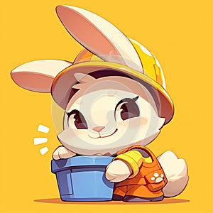 A fluffy rabbit sanitation worker cartoon style