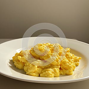 Fluffy Scrambled Eggs on a White Plate