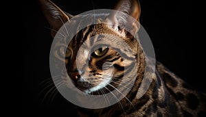 Fluffy striped kitten staring, cute feline beauty in nature portrait generated by AI