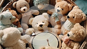 Fluffy stuffed toy collection, cute gift for childhood joy generated by AI