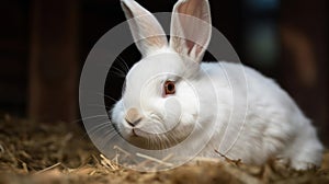 A fluffy white bunny munching on some hay created with Generative AI