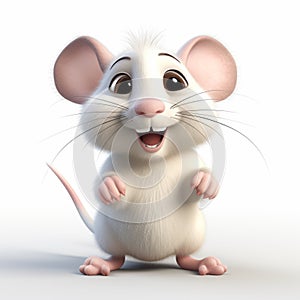 Fluffy White Cartoon Mouse: Cute 3d Animation Style Icon