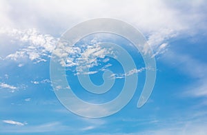 The fluffy white cloud on the blue sky in the bright day is suitable for being the nice background. View from the high point