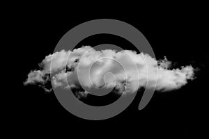 Fluffy white clouds isolated on a black background.