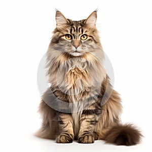 Domestic Longhair Cat Sitting On White Background In Firmin Baes Style photo