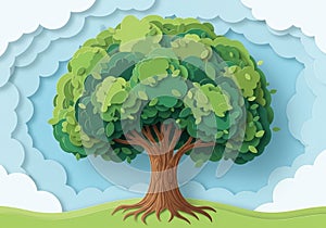 With fluffy white paper clouds, enhancing the three-dimension