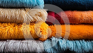 Fluffy wool collection in vibrant colors, close up of textile generated by AI