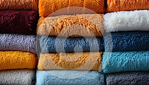 Fluffy wool stack, softness and comfort in multi colored textile generated by AI