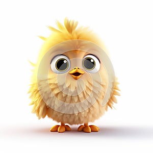 Fluffy Yellow Chick: Cute 3d Animation Icon On White Background