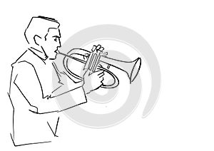 Flugelhorn player. Black drawing.