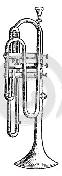 Flugelhorn, vintage engraving