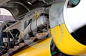 View of the aircraft engine of the historic warbird Me 109 photo