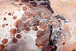 Fluid Art. Abstract marble background or texture. Waves and bubbles in warm natural colors