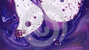 Fluid art drawing video, trendy acryl texture with colorful bubbles. Liquid paint mixing backdrop with waves and swirl