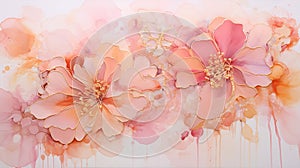 Fluid art painting background alcohol ink technique in peachy pink alcohol art floral colors