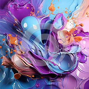 Fluid art. Spectacular 3D dynamic images with flying drops of paint. Living splash structure. Generated using a neural network.