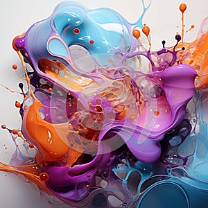 Fluid art. Spectacular 3D dynamic images with flying drops of paint. Living splash structure. Generated using a neural network.