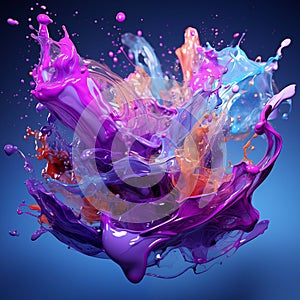 Fluid art. Spectacular 3D dynamic images with flying drops of paint. Living splash structure. Generated using a neural network.
