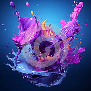 Fluid art. Spectacular 3D dynamic images with flying drops of paint. Living splash structure. Generated using a neural network.