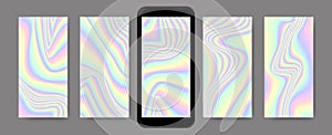 Fluid backgrounds set, vector holographic template set for screensavers.