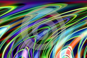 Lights, lines, phosphorescent background. Waves like shapes, abstract background