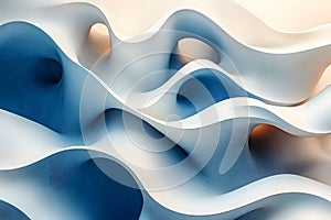 Abstract Waves: Blue and White Fluid Shapes for Modern Artistic Design Generative AI photo