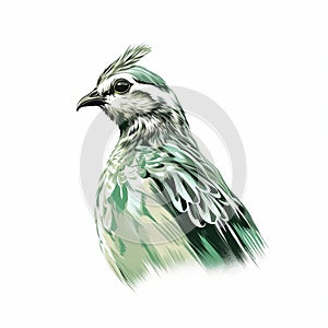 Fluid Brushwork: Green Pheasant In Minimalistic Style