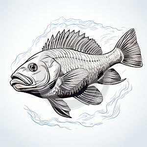 Fluid And Dynamic White Bass Fish Sketch With Iconographic Symbolism photo