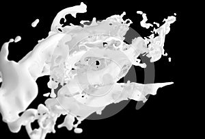 Fluid dynamics 3d render illustration, splash and splashes of white liquid