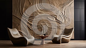 Fluid Formation: A Sustainable Living Room With Carved Leather Chairs photo