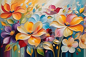 Fluid Harmony: Abstract Background Dominated by the Fluid Intertwining of Flowers, Swirling Petals, and Interplay of Soft Hues