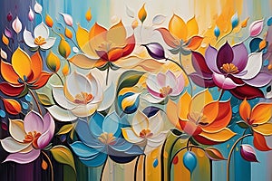Fluid Harmony: Abstract Background Dominated by the Fluid Intertwining of Flowers, Swirling Petals, and Interplay of Soft Hues