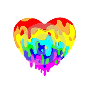 Fluid heart flowing, multicolored paint of colored figures on light background for Valentines day. Multicolor dripping. Stylish