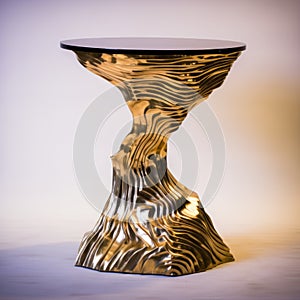 Fluid Landscape Wooden Side Table With Curled Gold Finish