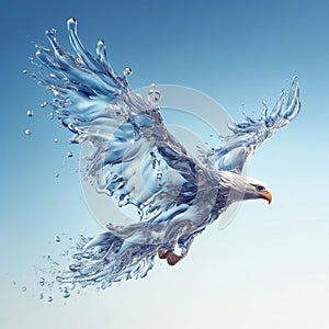 Fluid Majesty: Bald Eagle Sculpture Soaring in Water