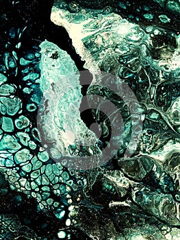 Fluid painting blue, green and black color with black streaks