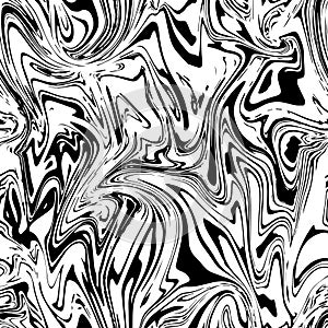 Fluid painting seamless pattern design. Black fluid lines on white background marble geode