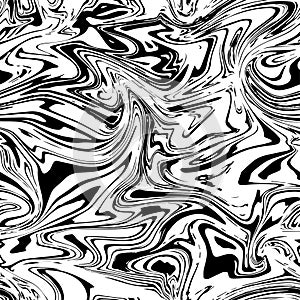 Fluid painting seamless pattern design. Black fluid lines on white background marble geode